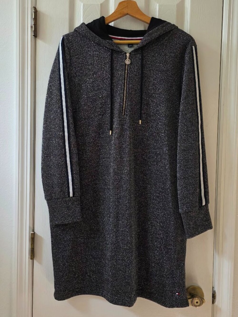 TOMMY HILFIGER Metallic Knit Hoodie Dress - Size L